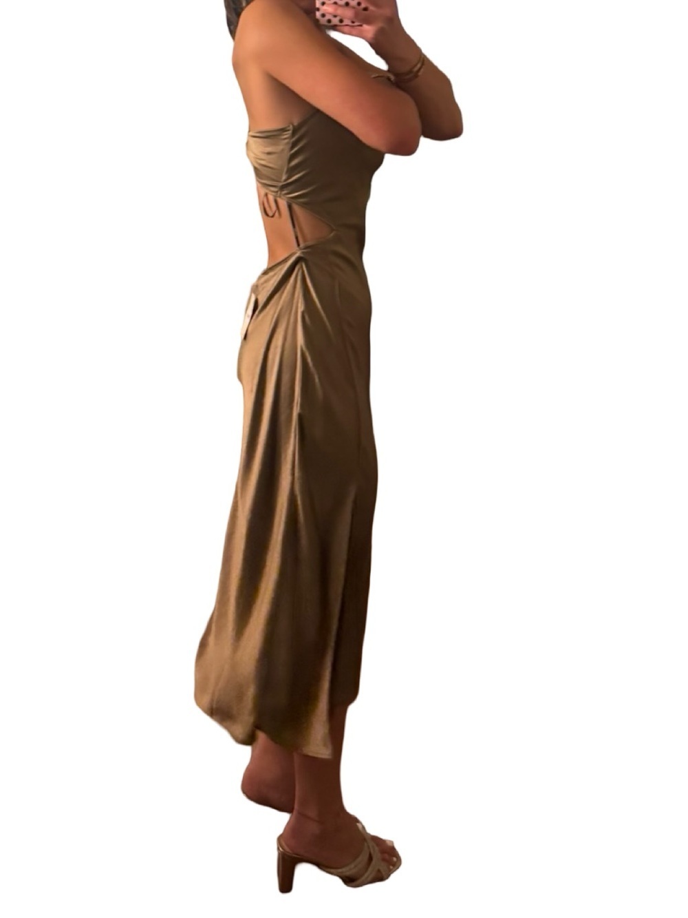 Forever 21 Satin Cowl Neck Cut Out Midi Dress in Metallic Brown | Medium | NWT - Picture 7 of 7